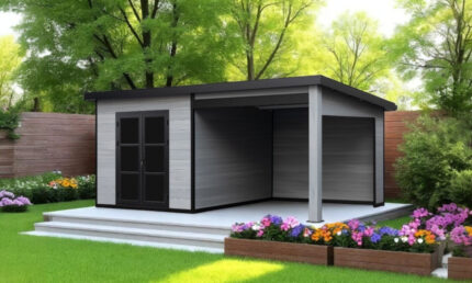 Abri de jardin composite Domokos, toit monopente, 6x3m, Gris clair, 18m2