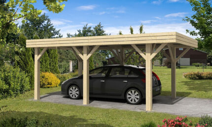 Carport 1 voiture Cancale toit plat - 23,4m² couvert Traitement du bois:Traité classe 2 - Hauteur de passage:Rehausse 50 cm
