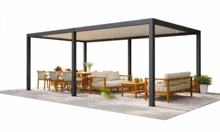 Pergola manuelle bioclimatique acier Firsteel 6x3m 36NB structure anthracite & lames blanches