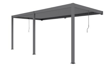 Pergola manuelle bioclimatique adossée alu Chantilly 3x5.8m 36N anthracite - 17.18m2
