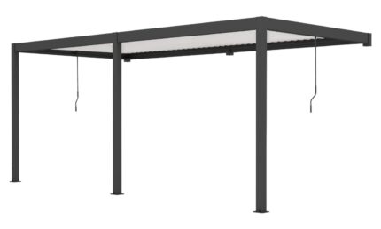 Pergola manuelle bioclimatique adossée alu Chantilly 3x5.8m 36NB anthracite & lames alu blanches - 17.18m2
